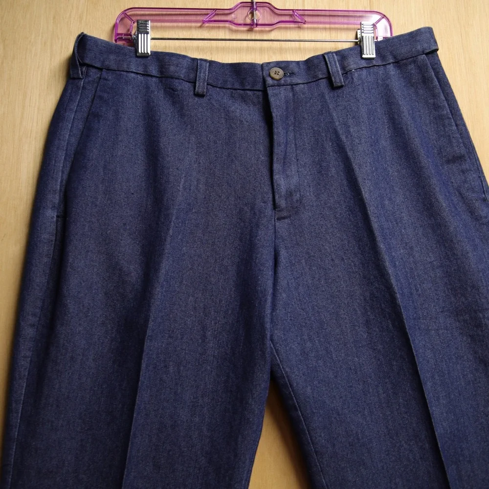 Mens Indigo Blue Denim Trousers Straight Leg Creased Casual Pants 35x29